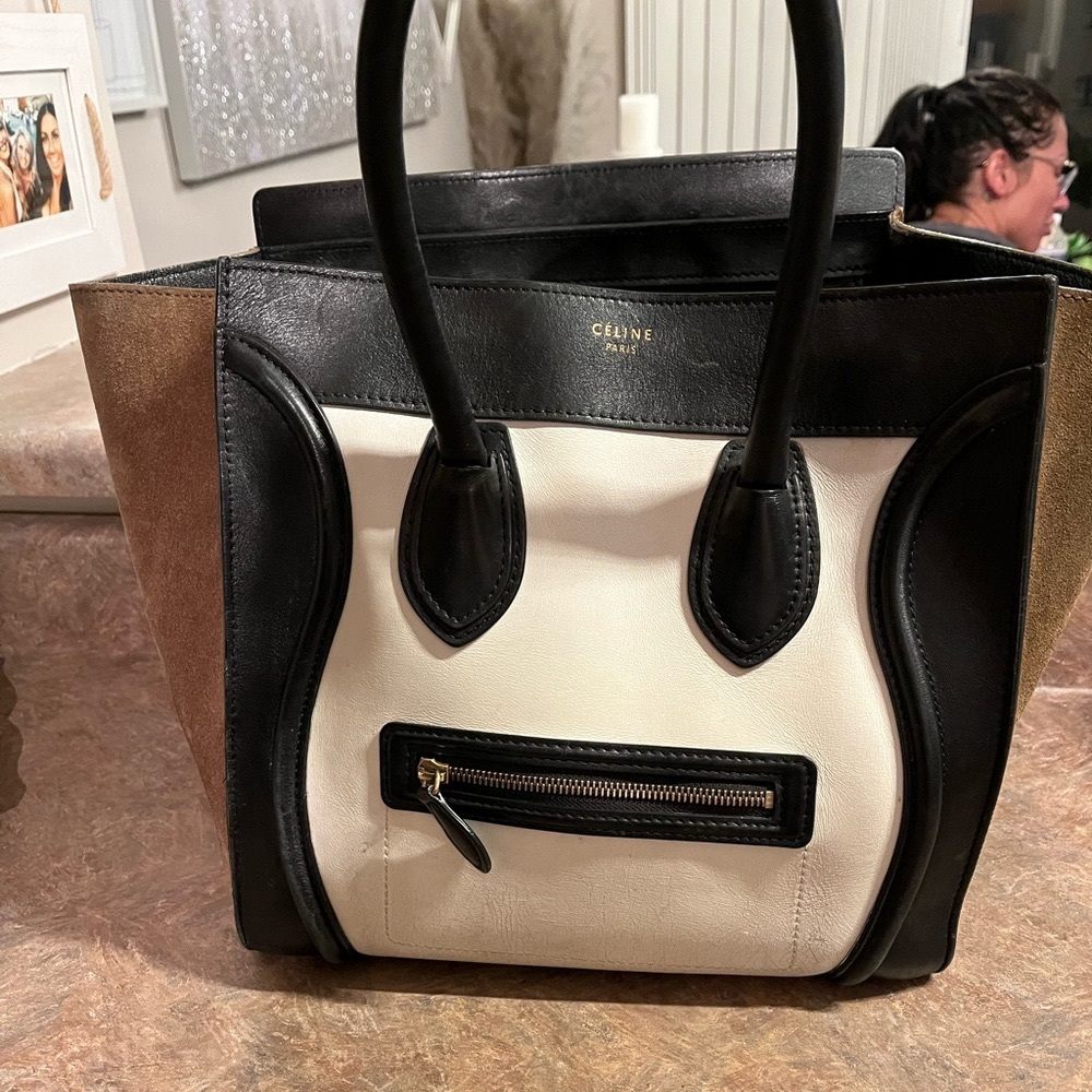 Black white and brown Celine shoulder bag